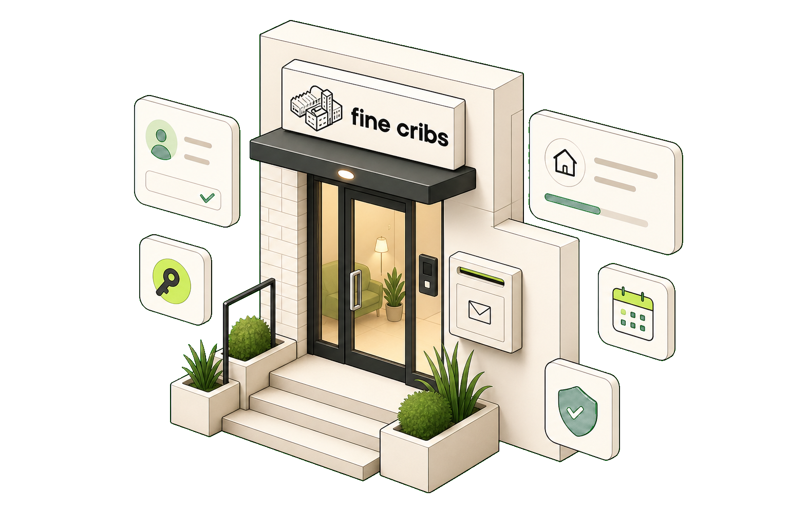 Fine Cribs building entrance illustration